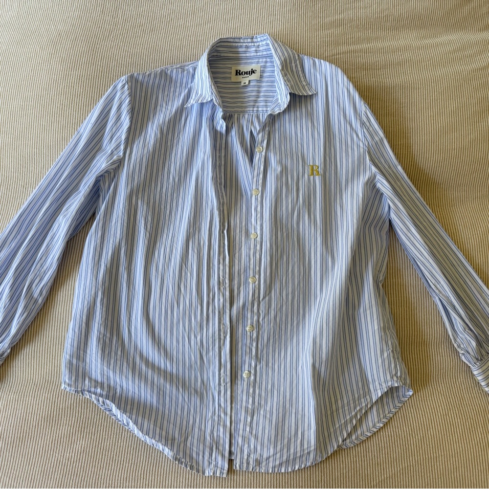 Rouje Esteve shirt Light Blue Striped Button Down Shirt 36 - Picture 8 of 13